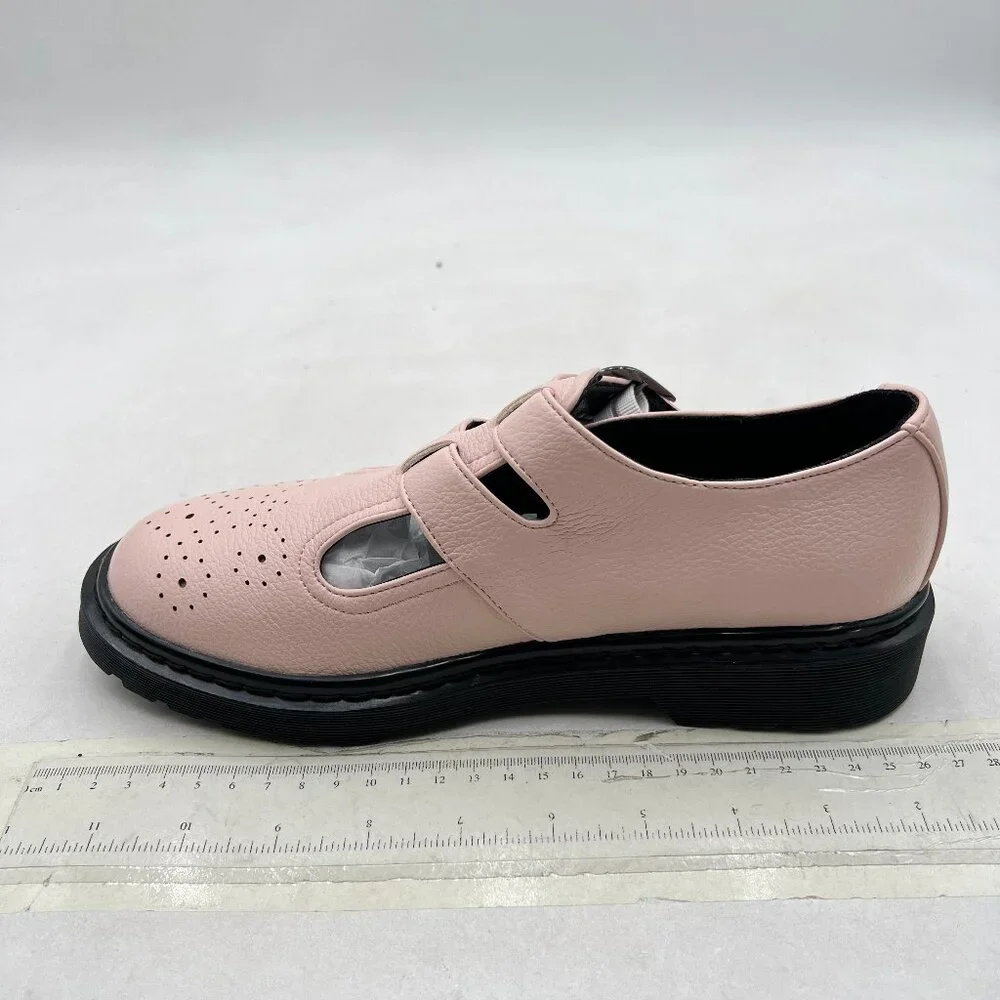 Pink Classic Round Toe Strap Buckle Loafers Block Low Heel Casual Walking Shoes